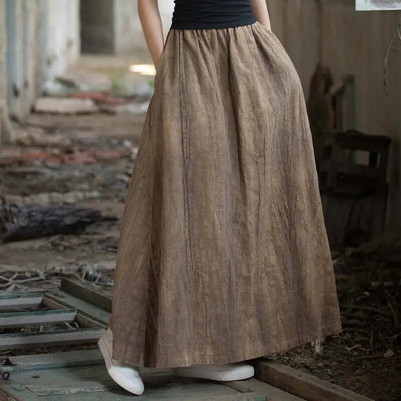 Linen Maxi Skirt a line skirt High Elastic Waist skirt by Thebesttailor