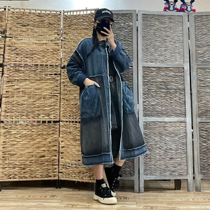 Casual Autumn denim trench coat women