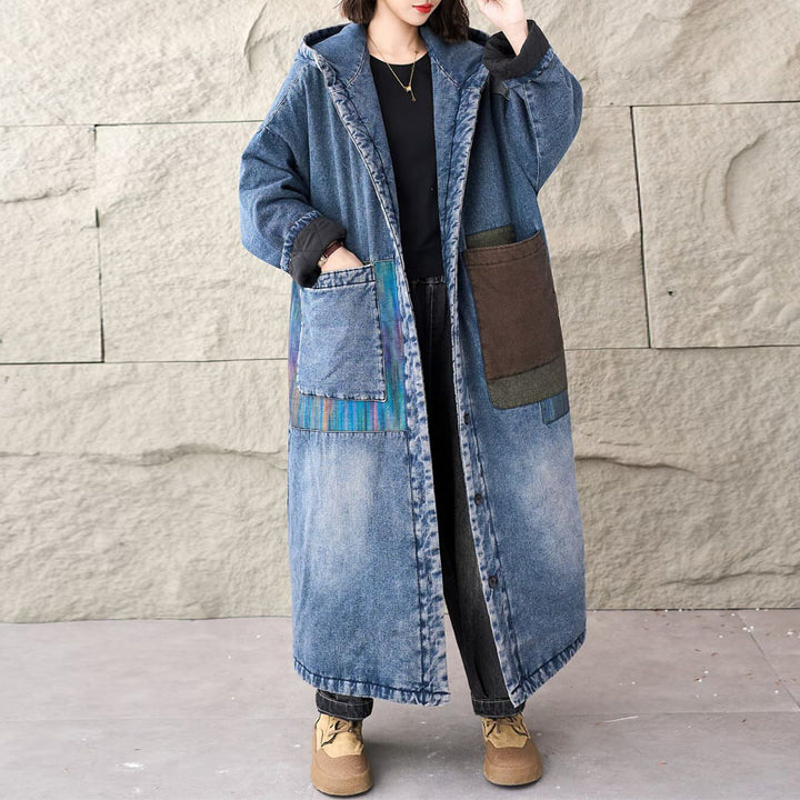 Casual Winter Denim Long Trench Coat