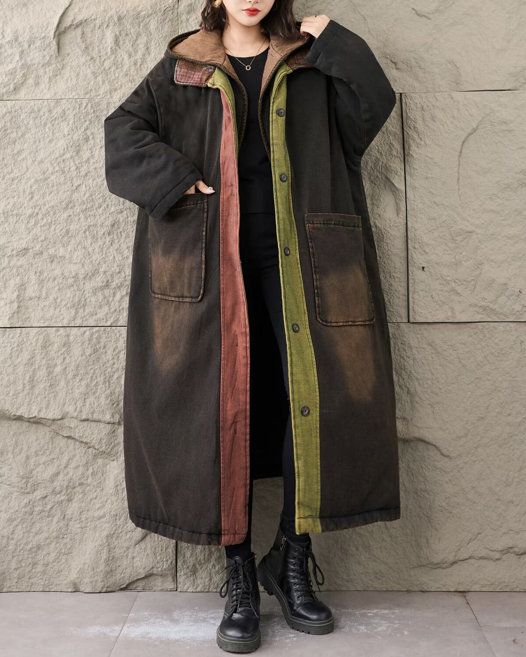 Winter Wear  Outdoor Denim Hooded Long Windbreaker