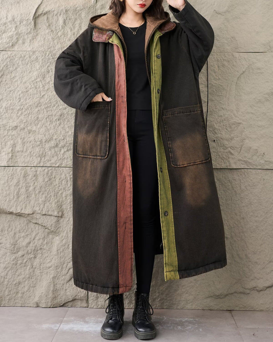 Winter Wear  Outdoor Denim Hooded Long Windbreaker