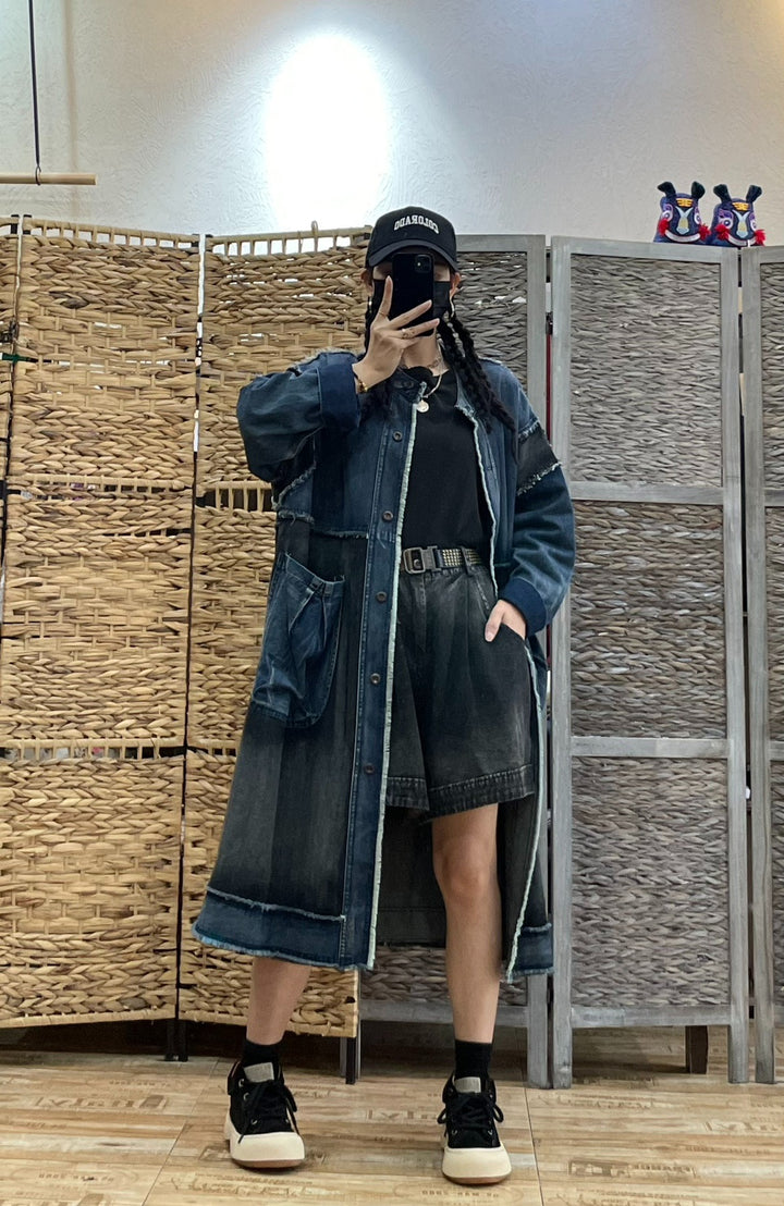 Casual Autumn denim trench coat women