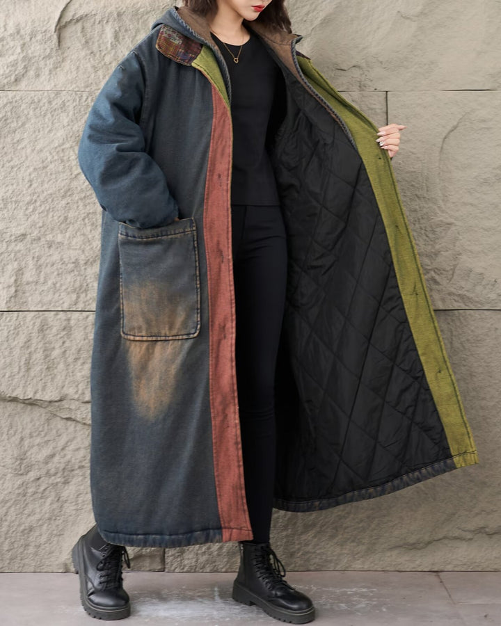 Winter Wear  Outdoor Denim Hooded Long Windbreaker