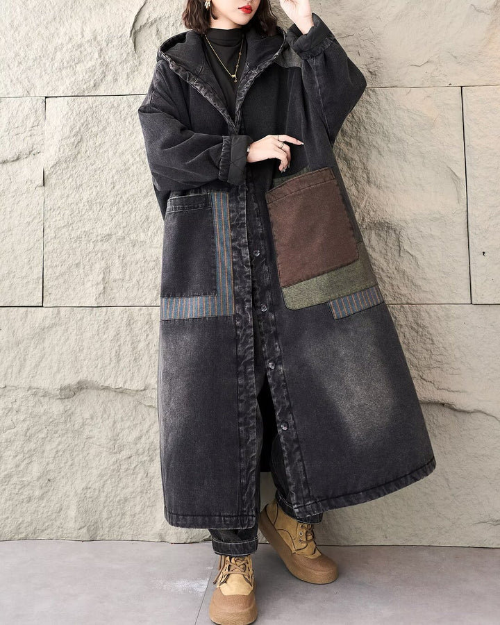 Casual Winter Denim Long Trench Coat