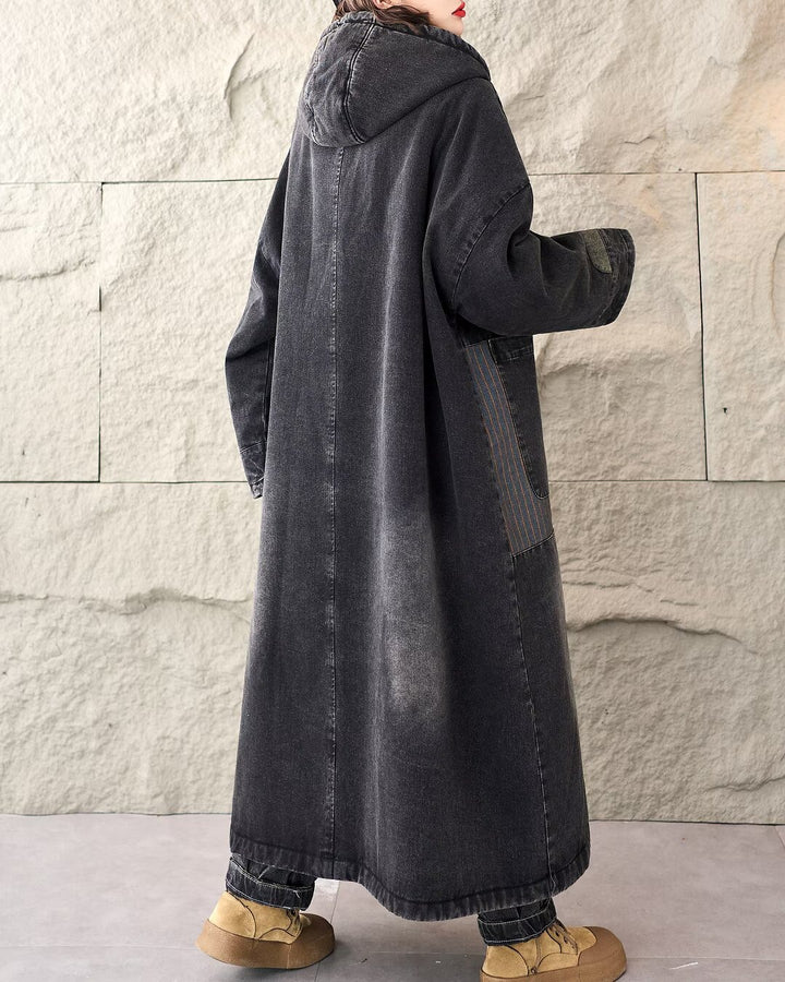 Casual Winter Denim Long Trench Coat