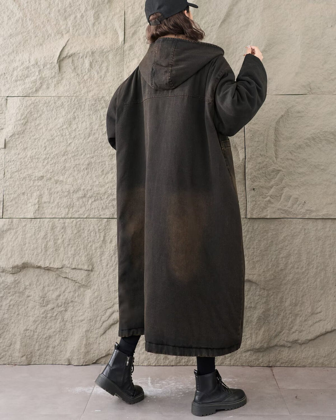 Winter Wear  Outdoor Denim Hooded Long Windbreaker