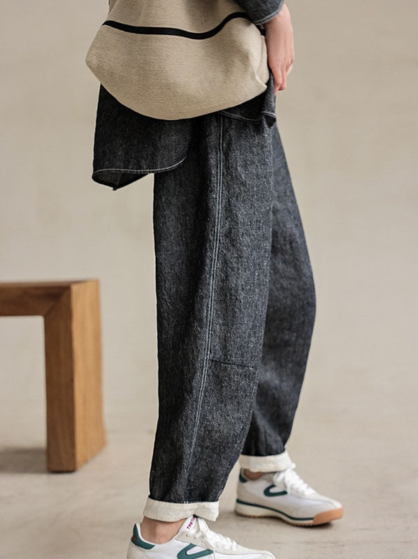 Women's Casual Autumn Yarn-Dyed Linen Carrot Pants