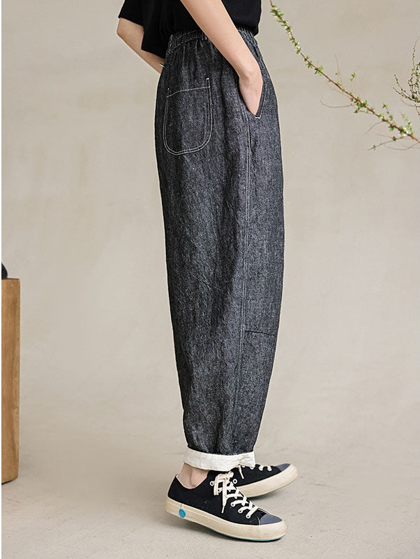 Women's Casual Autumn Yarn-Dyed Linen Carrot Pants