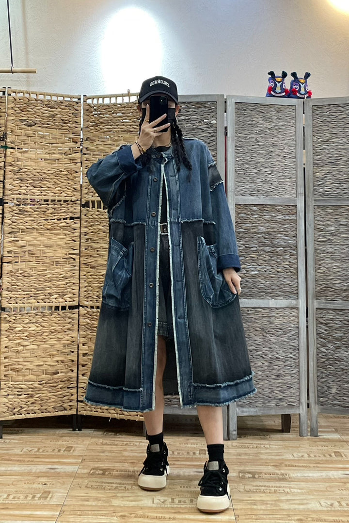 Casual Autumn denim trench coat women
