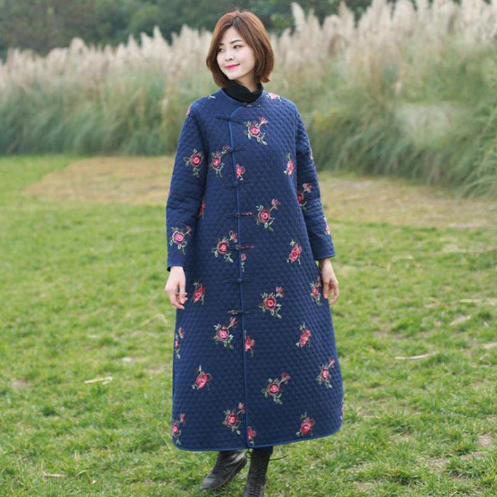 Women floral embroidery coat linen ladies winter filler dress-Women's coat-Thebesttailor-Thebesttailor
