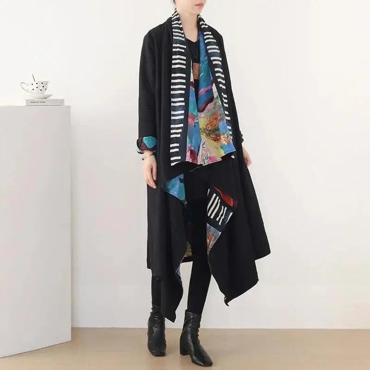 Black Winter Asymmetric Coat Women's Long Wool Coat-Women's coat-Thebesttailor-One size-Blue-Wool-Thebesttailor