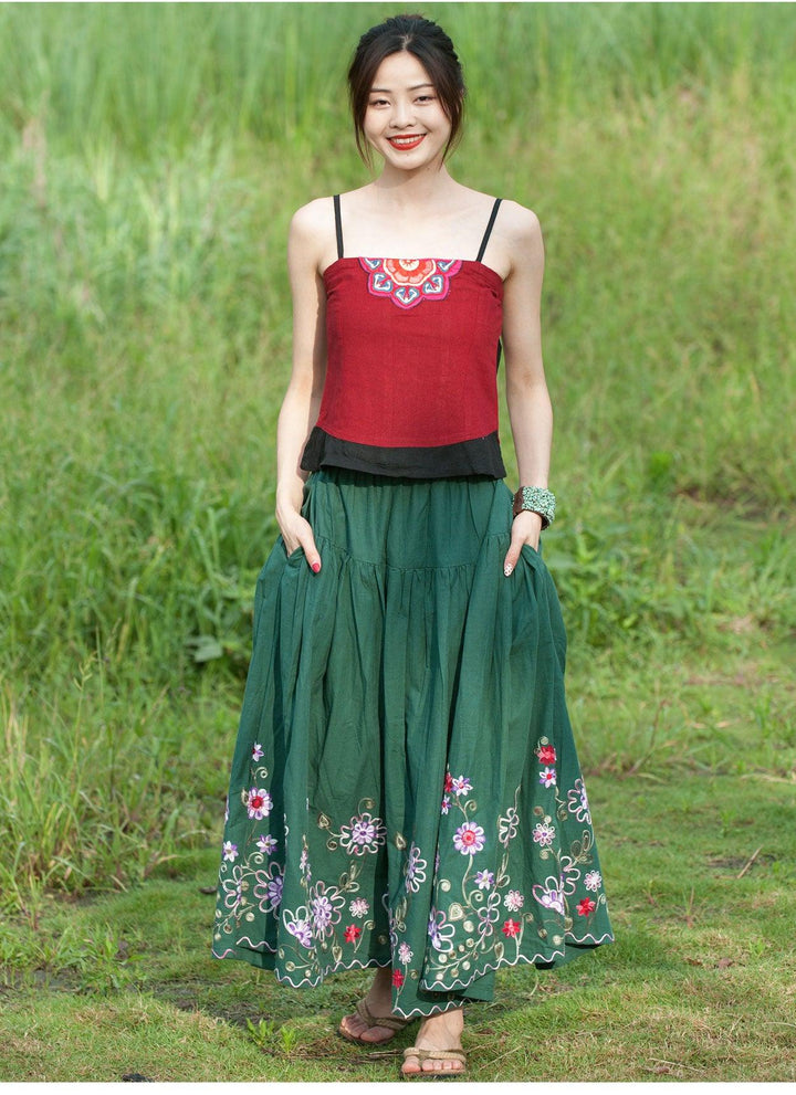 Bohemian Floral Cotton Maxi Skirt for Holidays-Women's Skirts-Thebesttailor-Thebesttailor