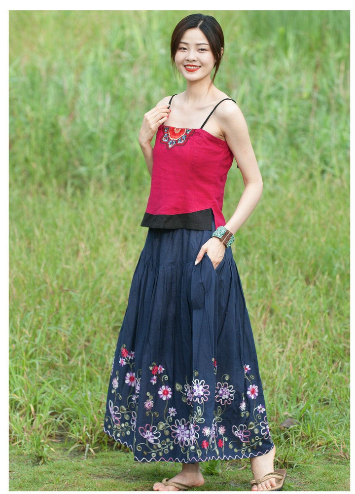 Bohemian Floral Cotton Maxi Skirt for Holidays-Women's Skirts-Thebesttailor-Thebesttailor