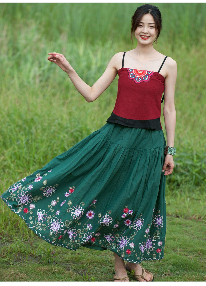Bohemian Floral Cotton Maxi Skirt for Holidays-Women's Skirts-Thebesttailor-Thebesttailor