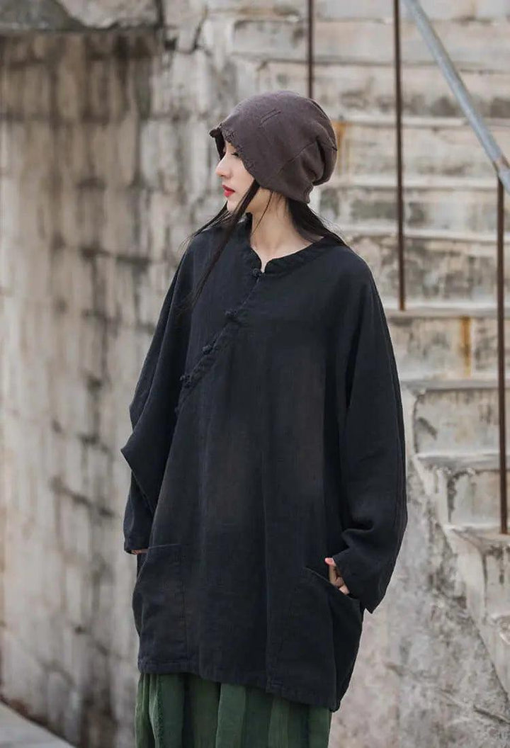 linen coat womens - linen blend trench coat tops for Women-Women's coat-Thebesttailor-Thebesttailor