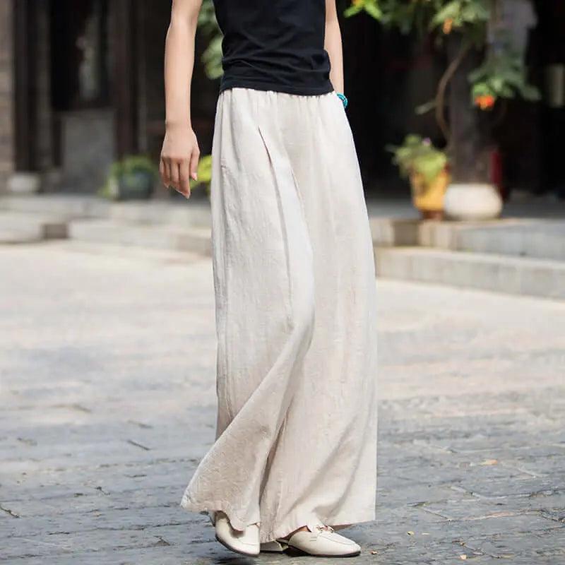 wide leg linen pants women with Elastic Waist linen trousers by Thebesttailor