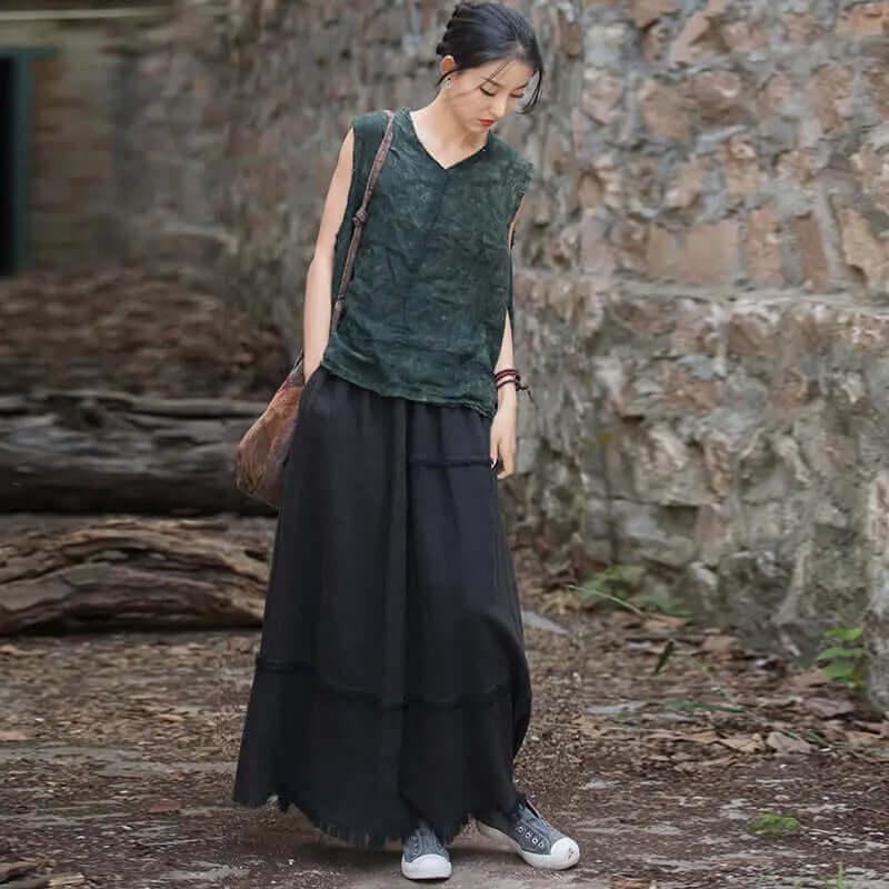a line skirt Green Retro beach maxi skirt - skirts for women-Women's Skirts-Thebesttailor-Thebesttailor