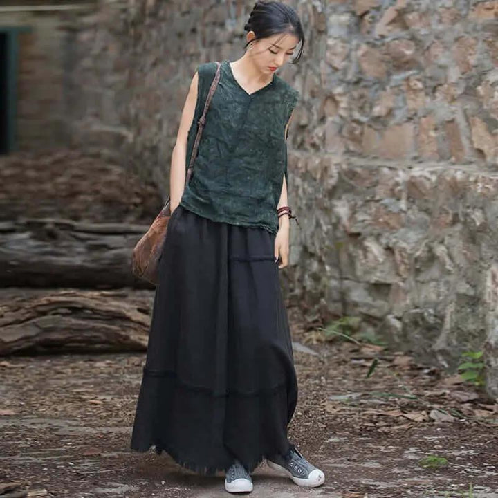 a line skirt Green Retro beach maxi skirt - skirts for women-Women's Skirts-Thebesttailor-Thebesttailor