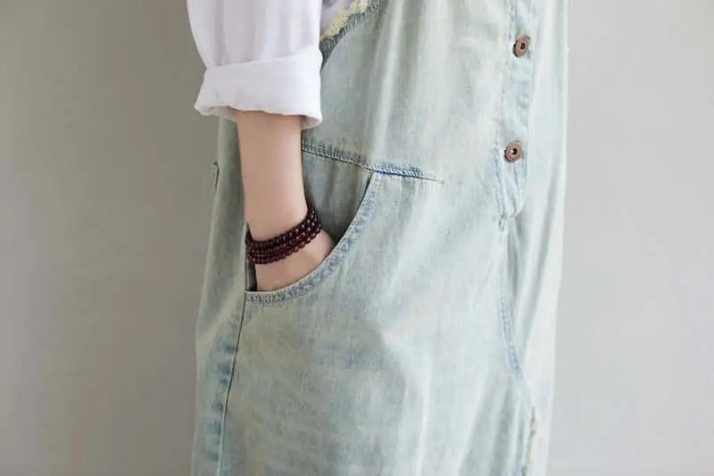 Blue Denim Midi Dress for Women: Summer Casual Chic Outfit-Women's dress-Thebesttailor-Thebesttailor