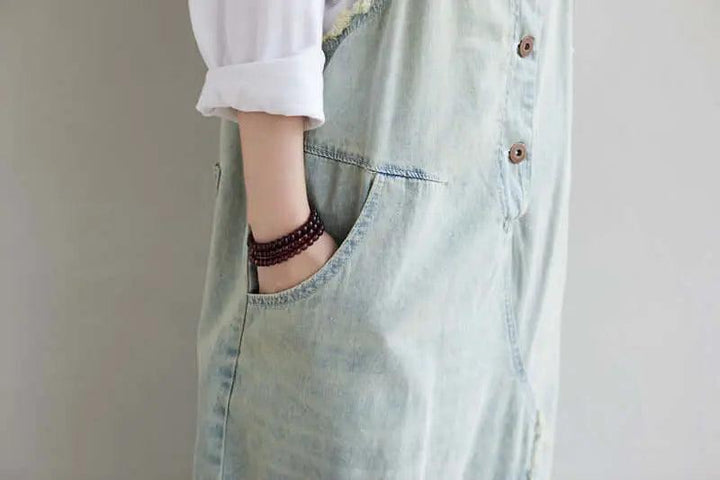 Blue Denim Midi Dress for Women: Summer Casual Chic Outfit-Women's dress-Thebesttailor-Thebesttailor