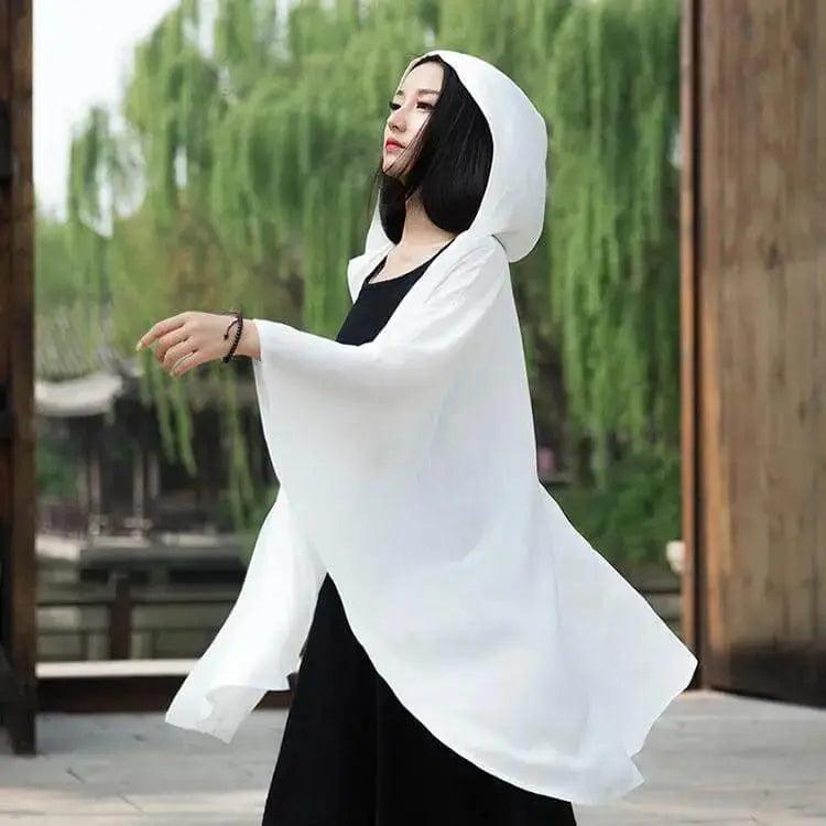BEST LINEN WITCHES CLOAK WITH BAT SLEEVES-Women's Shirt-Thebesttailor-One size-White-Linen/cotton-Thebesttailor