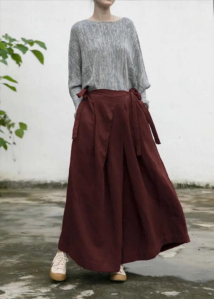 Versatile Bohemian Linen Culottes Mid-Waist Wide-Leg Pants-Women's pants-Thebesttailor-Thebesttailor