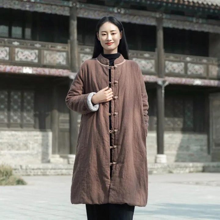 Women's Winter Coat Oversized Linen Cotton Coat with Handy Pockets-Women's coat-Thebesttailor-Thebesttailor