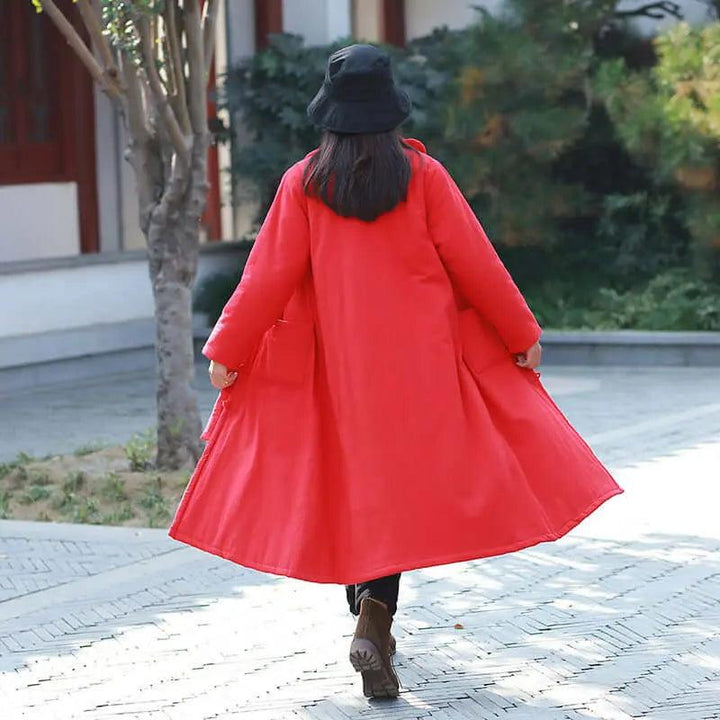 Red Linen Padded Oversize Winter Coat for Women-Women's coat-Thebesttailor-Thebesttailor