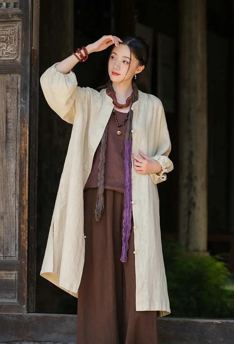 Spring Women Retro Long-Sleeved Cotton Linen Blouse by Thebesttailor