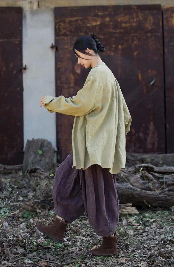Elegant Vintage Linen Shirts for Stylish Women-Women's Shirt-Thebesttailor-Thebesttailor