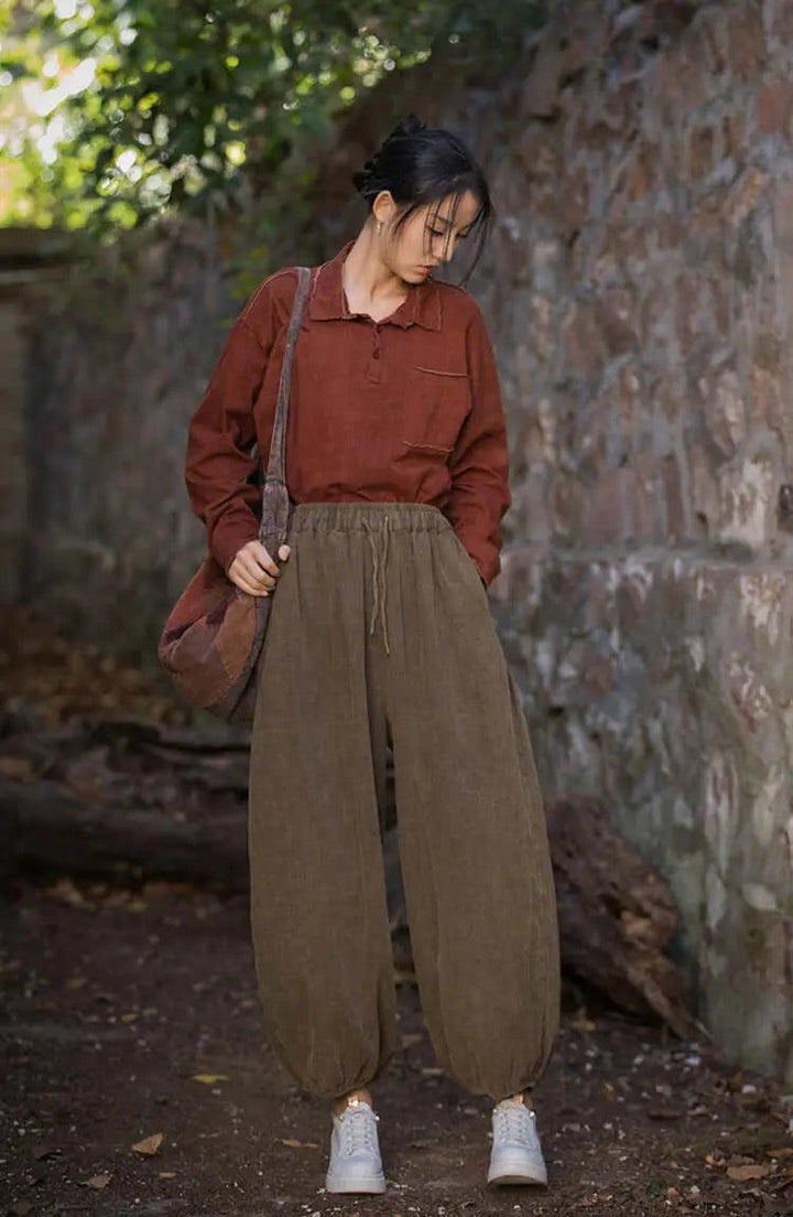 Vintage-inspired Linen Carrot Pants for Modern Women-Women's pants-Thebesttailor-Thebesttailor