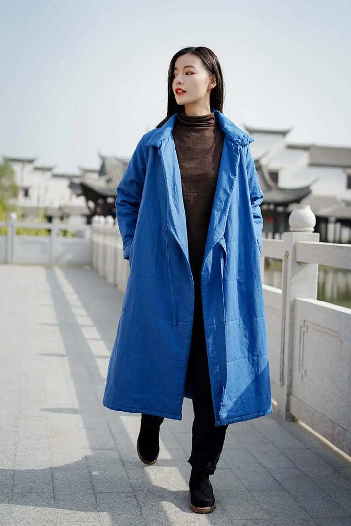 Elegant Vintage Linen Coat with Silk Cotton Filling-Women's coat-Thebesttailor-Thebesttailor