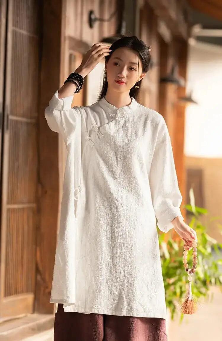 Shirt dress for women Linen Vintage top and Robe Dress-Women's dress-Thebesttailor-Thebesttailor