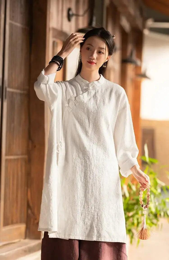 Shirt dress for women Linen Vintage top and Robe Dress-Women's dress-Thebesttailor-Thebesttailor