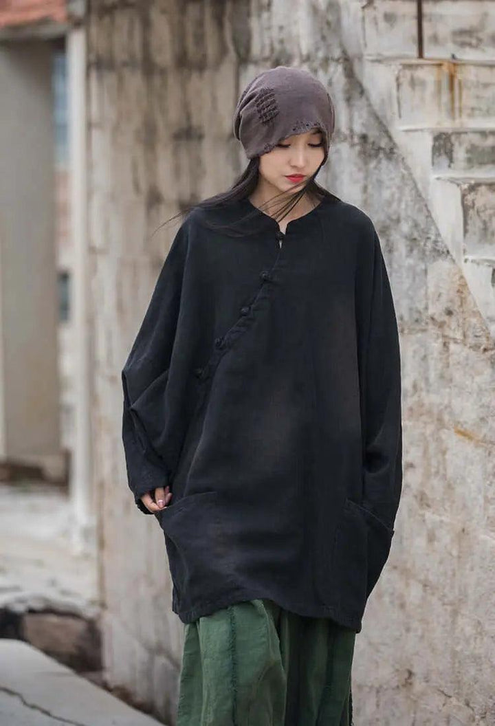 linen coat womens - linen blend trench coat tops for Women-Women's coat-Thebesttailor-Thebesttailor