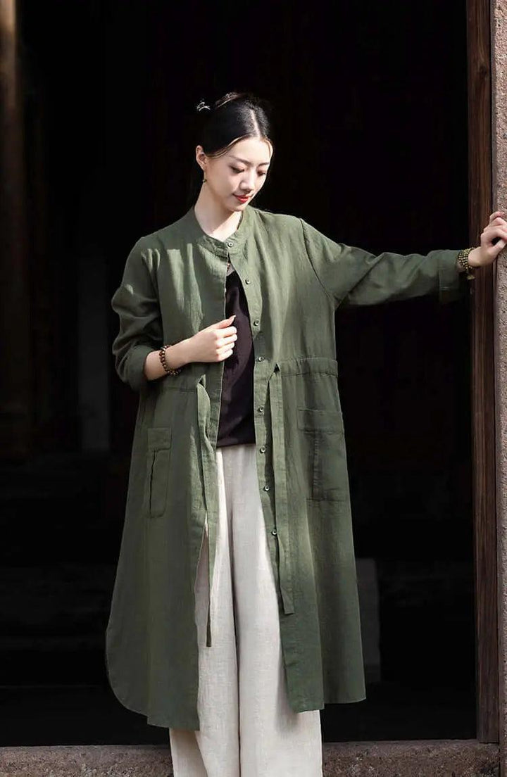 Spring Green Linen Cardigan - Women's Casual and Formal Wear-Women's Shirt-Thebesttailor-Thebesttailor