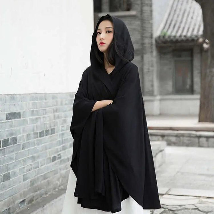 BEST LINEN WITCHES CLOAK WITH BAT SLEEVES-Women's Shirt-Thebesttailor-One size-Black-Linen/cotton-Thebesttailor