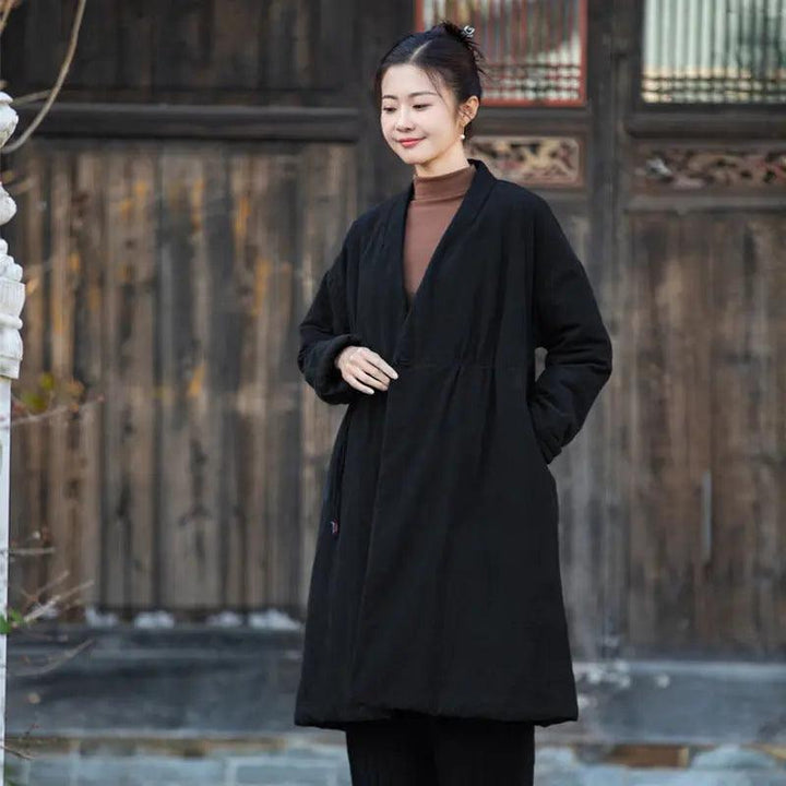 Stylish Women's Black Linen Cape Jacket for Cold Winter Days-Women's coat-Thebesttailor-One size-Black-Linen-Thebesttailor