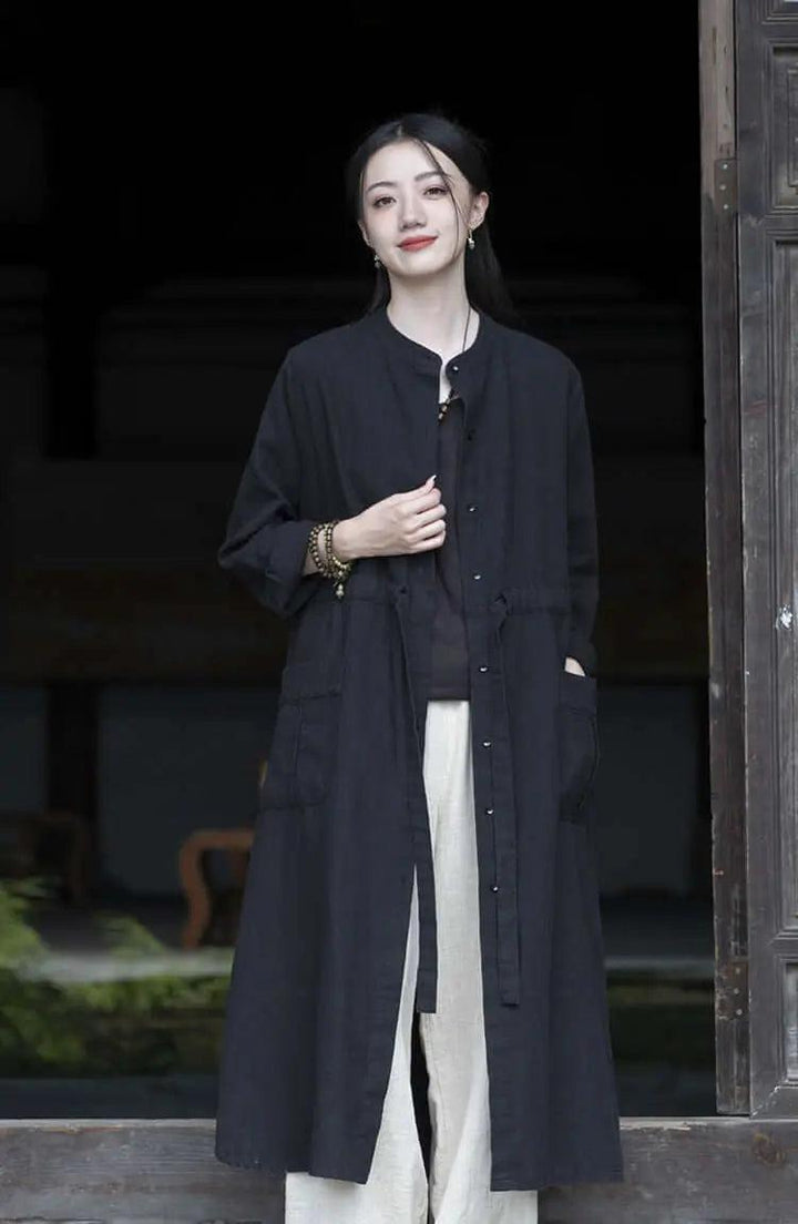 Spring Green Linen Cardigan - Women's Casual and Formal Wear-Women's Shirt-Thebesttailor-One size-Black-Linen-Thebesttailor