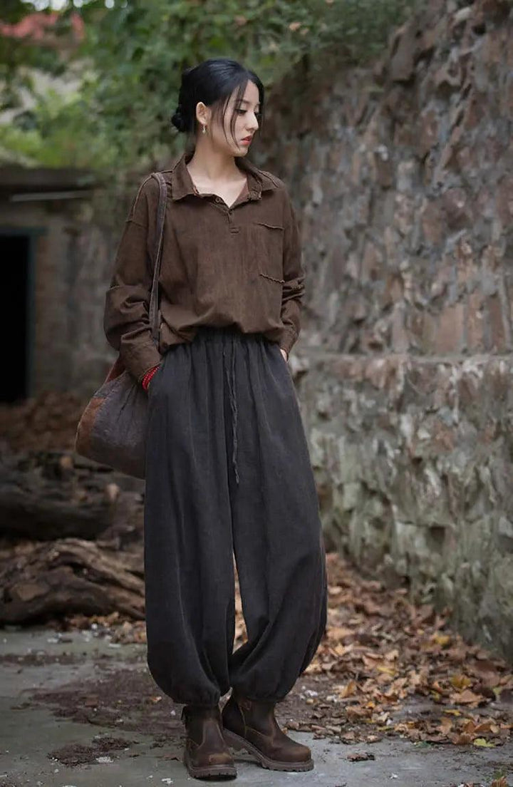 Vintage-inspired Linen Carrot Pants for Modern Women-Women's pants-Thebesttailor-Thebesttailor