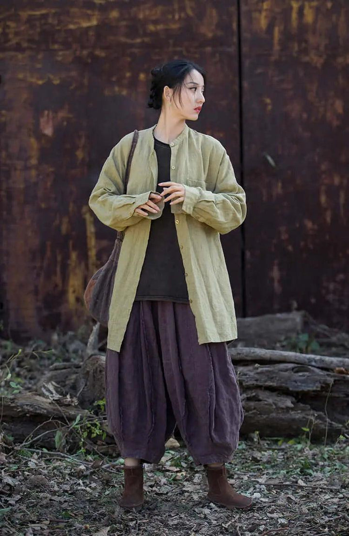 Elegant Vintage Linen Shirts for Stylish Women-Women's Shirt-Thebesttailor-Thebesttailor