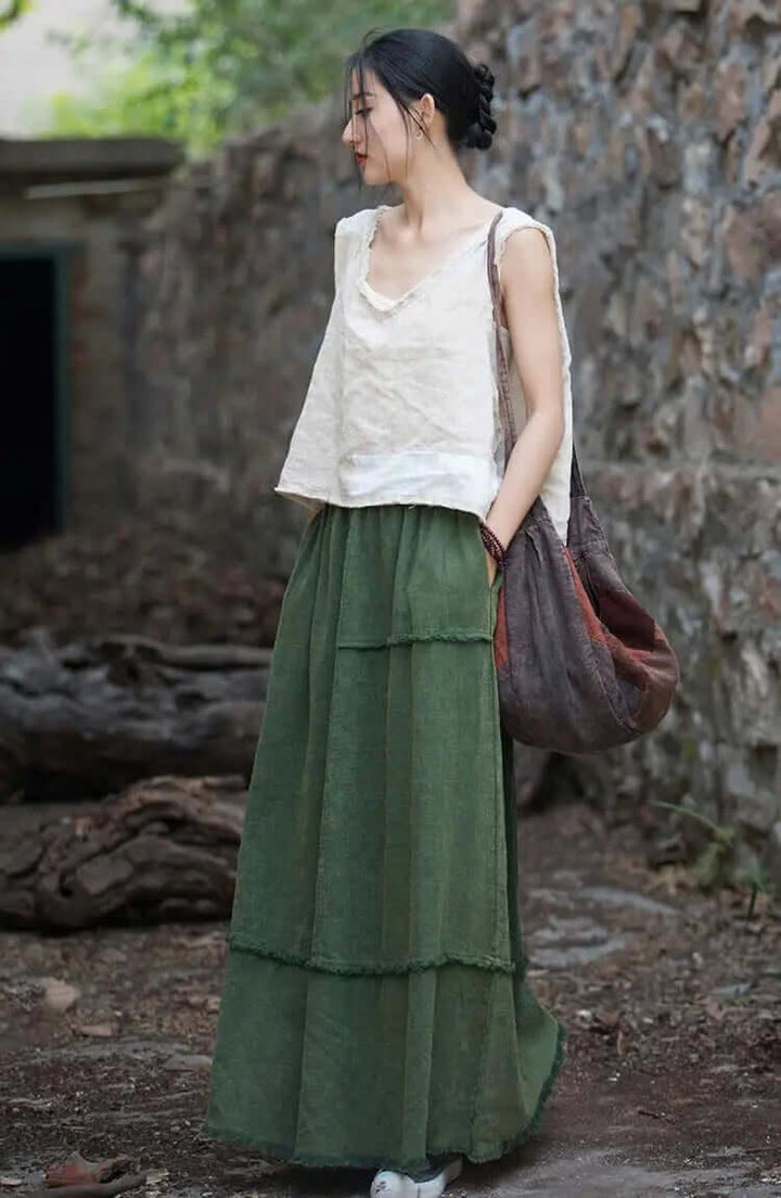a line skirt Green Retro beach maxi skirt - skirts for women-Women's Skirts-Thebesttailor-Thebesttailor