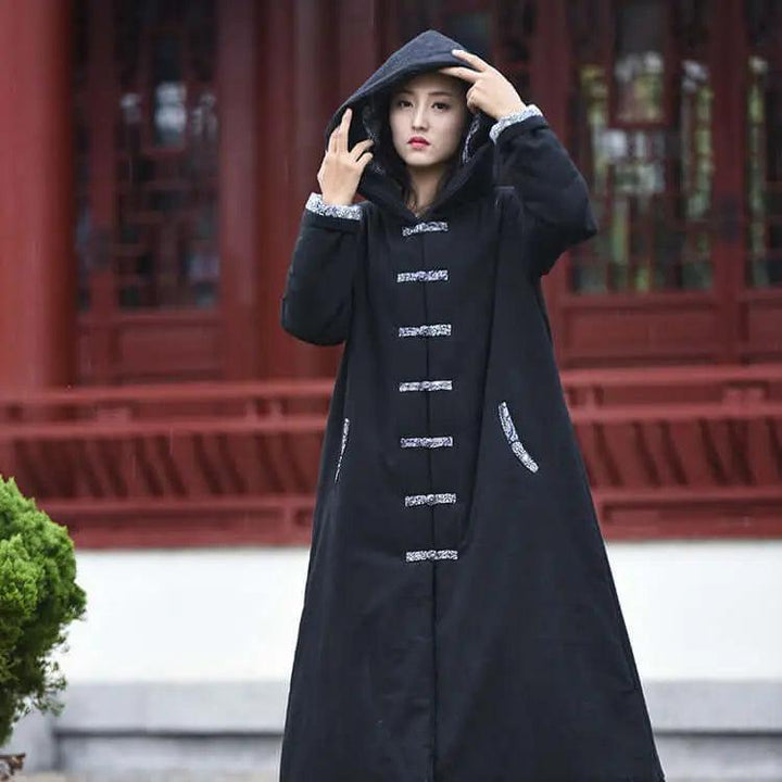 Mystical Enchantress Linen Hooded Cotton Winter Coat-Women's coat-Thebesttailor-Thebesttailor
