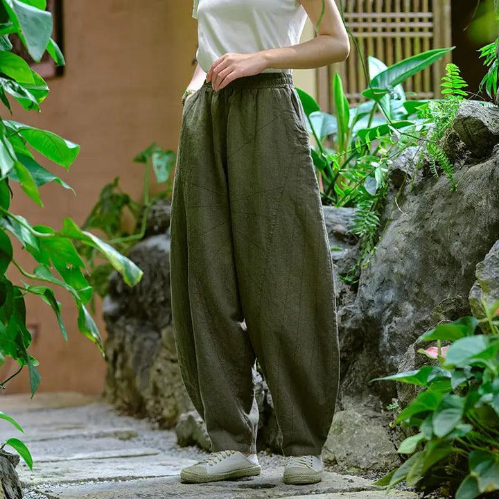 Women Elastic Waist Pants autumn mustard yellow water linen large size casual pants-Women's pants-Thebesttailor-Thebesttailor