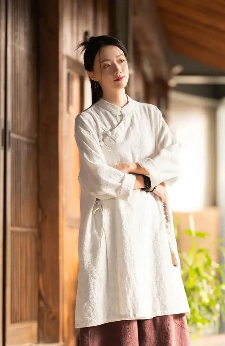 Shirt dress for women Linen Vintage top and Robe Dress-Women's dress-Thebesttailor-Thebesttailor