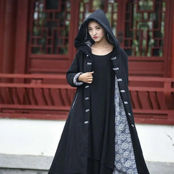 Mystical Enchantress Linen Hooded Cotton Winter Coat-Women's coat-Thebesttailor-Thebesttailor