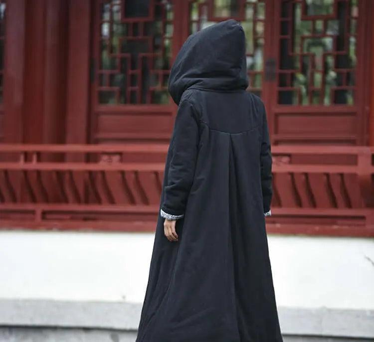 Mystical Enchantress Linen Hooded Cotton Winter Coat-Women's coat-Thebesttailor-Thebesttailor