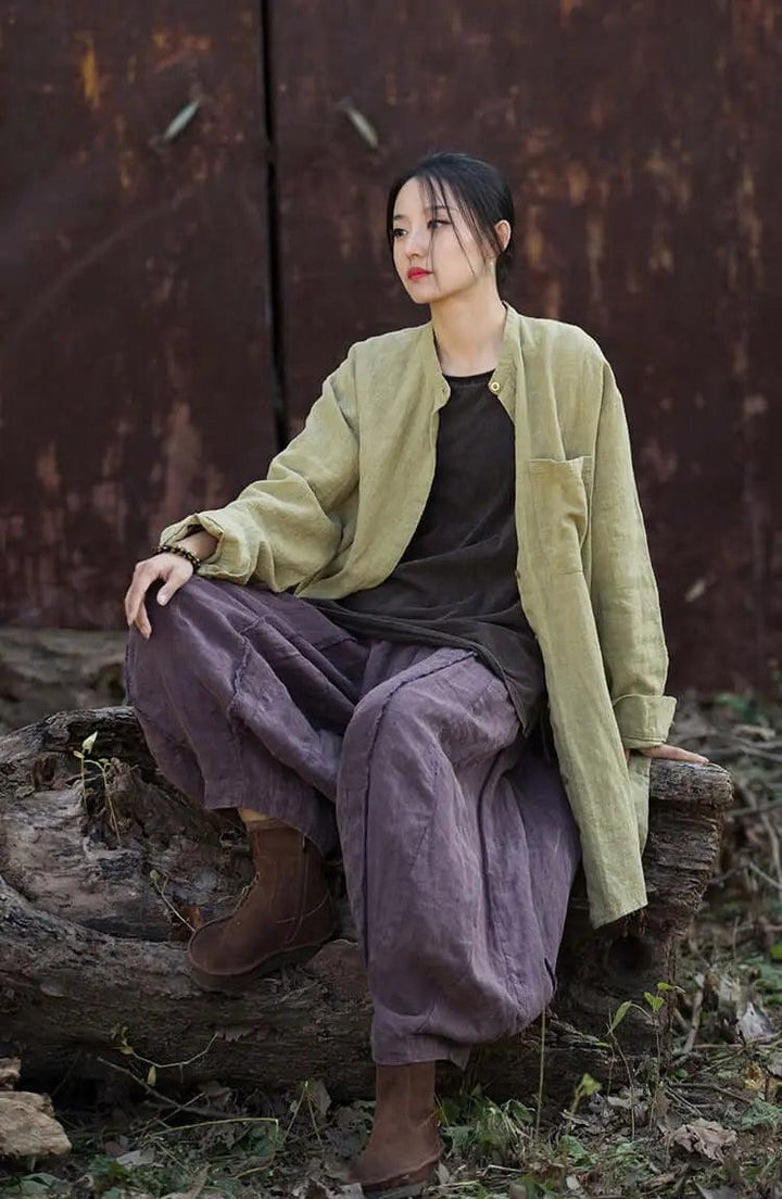 Elegant Vintage Linen Shirts for Stylish Women-Women's Shirt-Thebesttailor-Thebesttailor