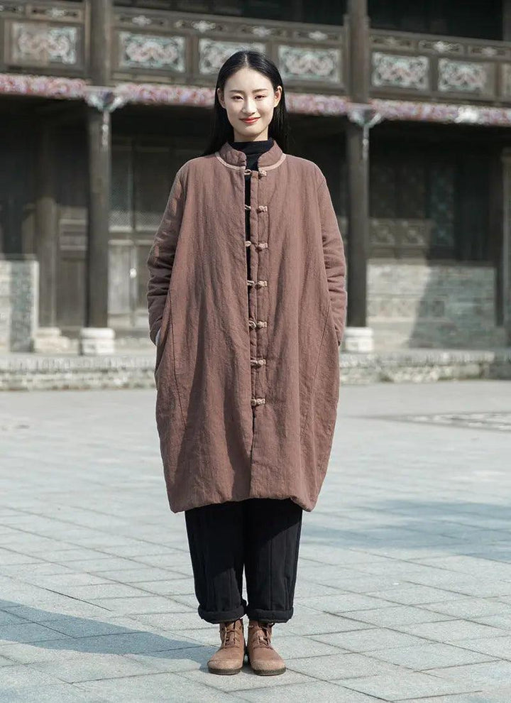 Women's Winter Coat Oversized Linen Cotton Coat with Handy Pockets-Women's coat-Thebesttailor-Thebesttailor