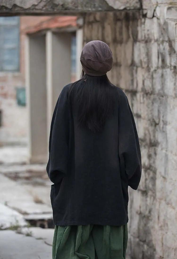 linen coat womens - linen blend trench coat tops for Women-Women's coat-Thebesttailor-Thebesttailor